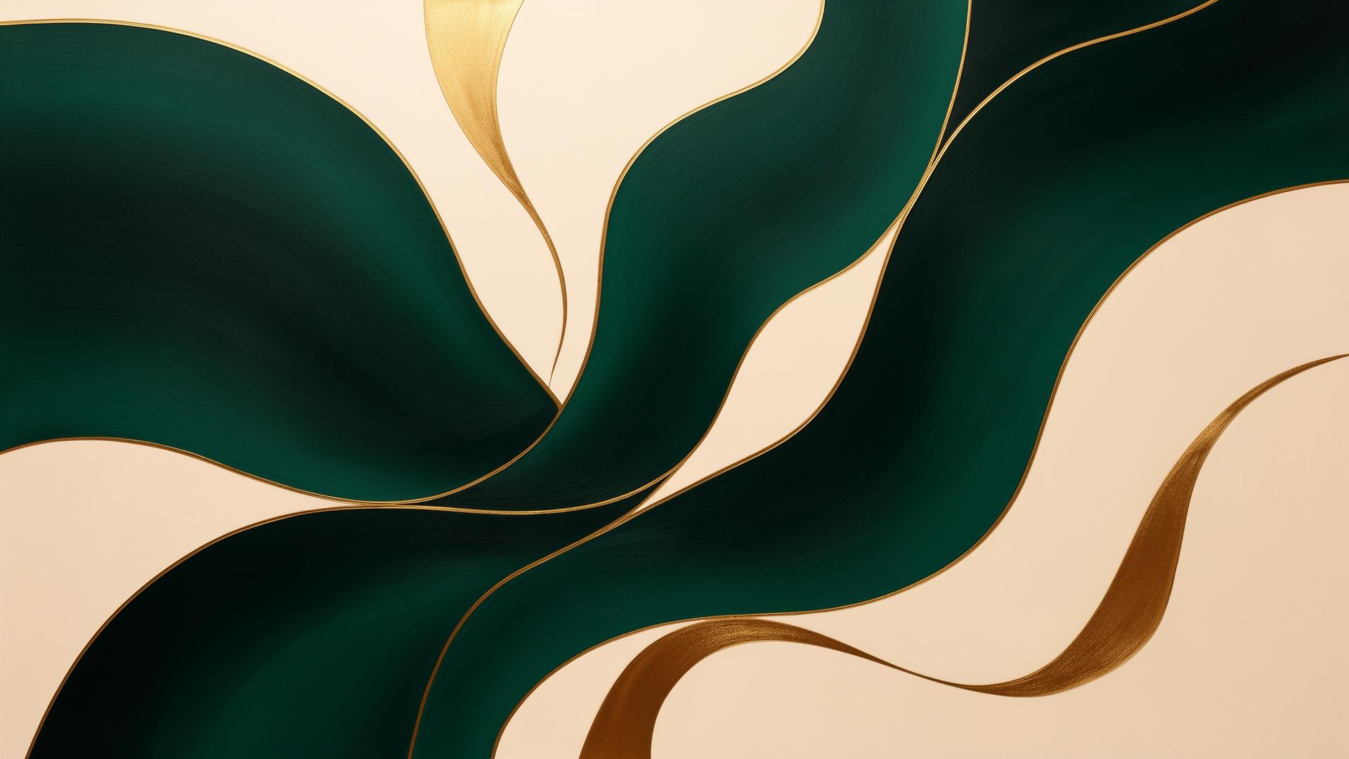 Abstract emerald and gold flowing forms